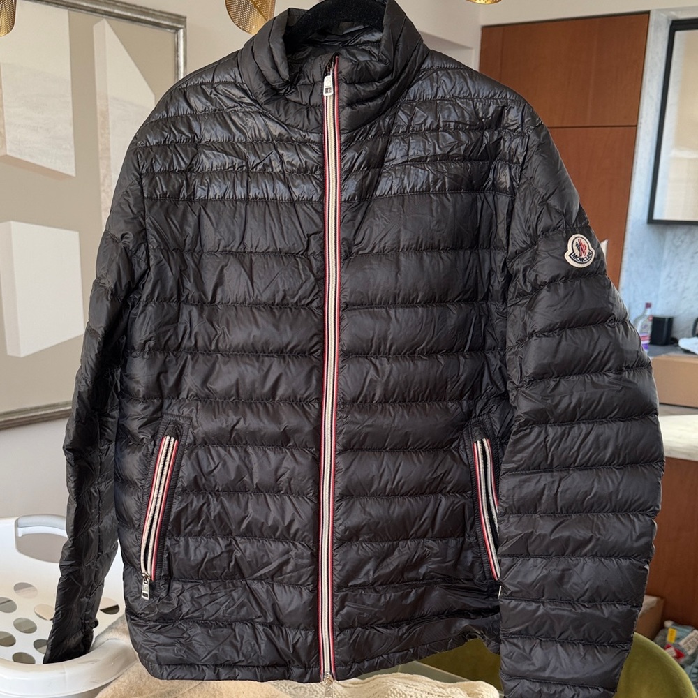 Moncler Quilted Black Puffer Jacket with Red Accents
